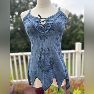 Blue Embroidered Halter Dress